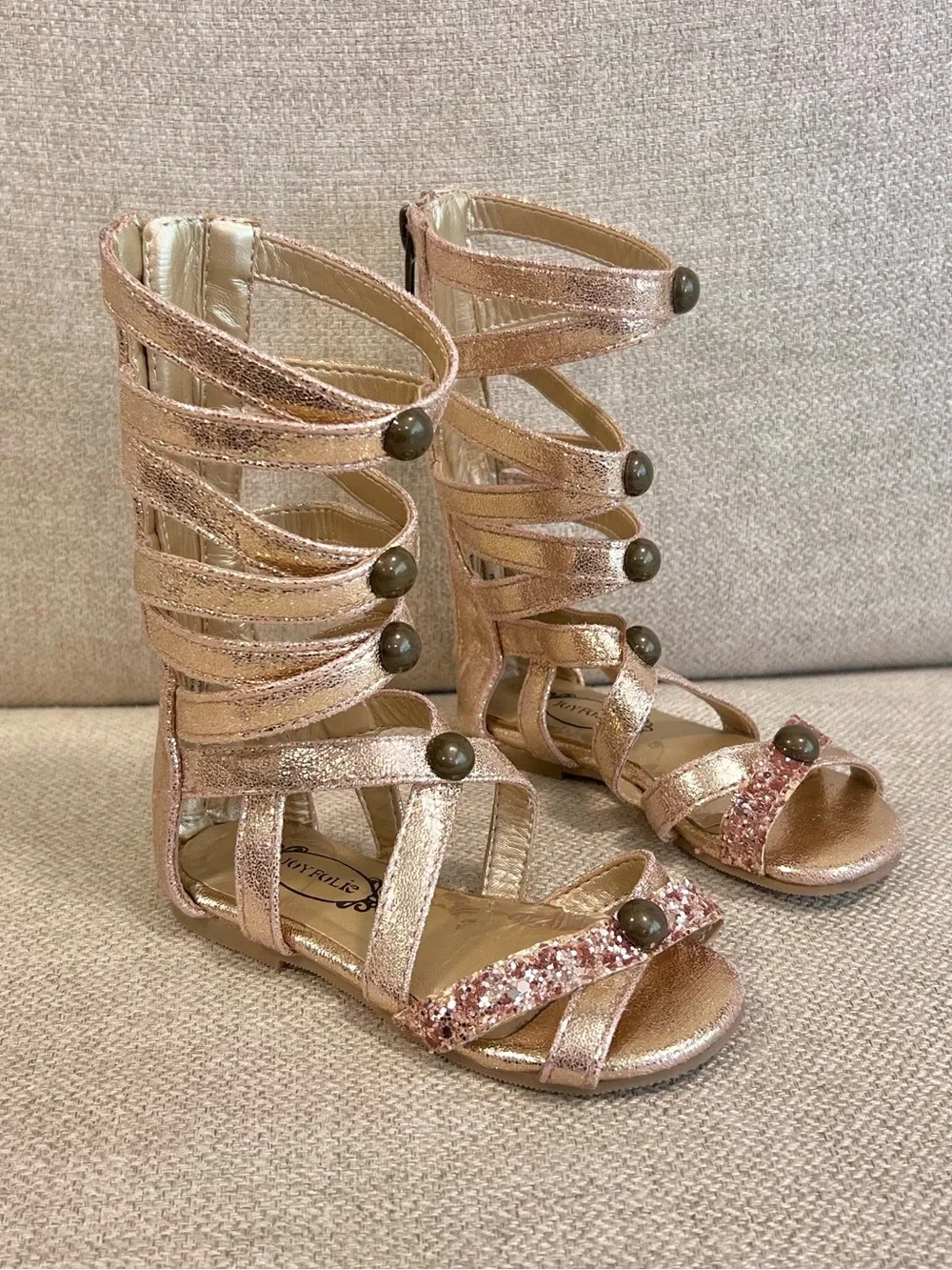 Joyfolie Size 7 Toddler Jenna Gladiator Girls Rose Gold Glitter Gladiator Sandal